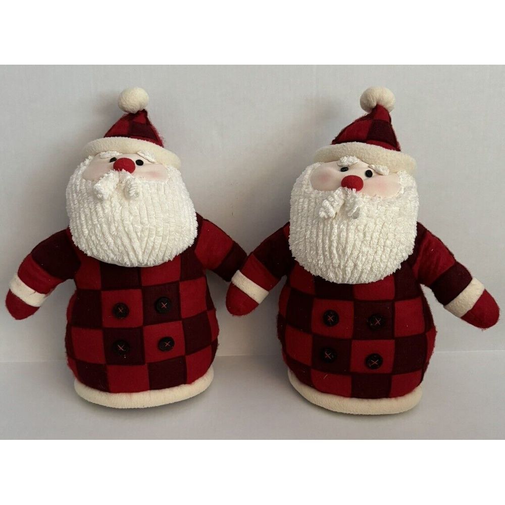 VTG Hallmark Cards 17"  Red Plaid Outfit Santa Shelf Sitter Set Of 2